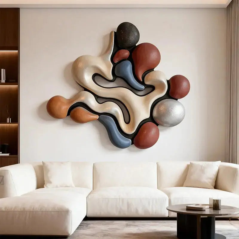 Modern Earth-Tone Biomorphic Fluid Textured Wall Decor Artmeto Wood wall art-1