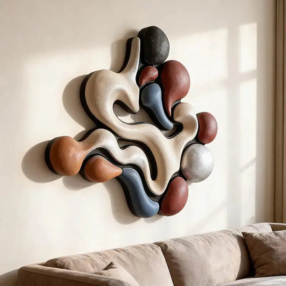 Modern Earth-Tone Biomorphic Fluid Textured Wall Decor Artmeto Wood wall art-2