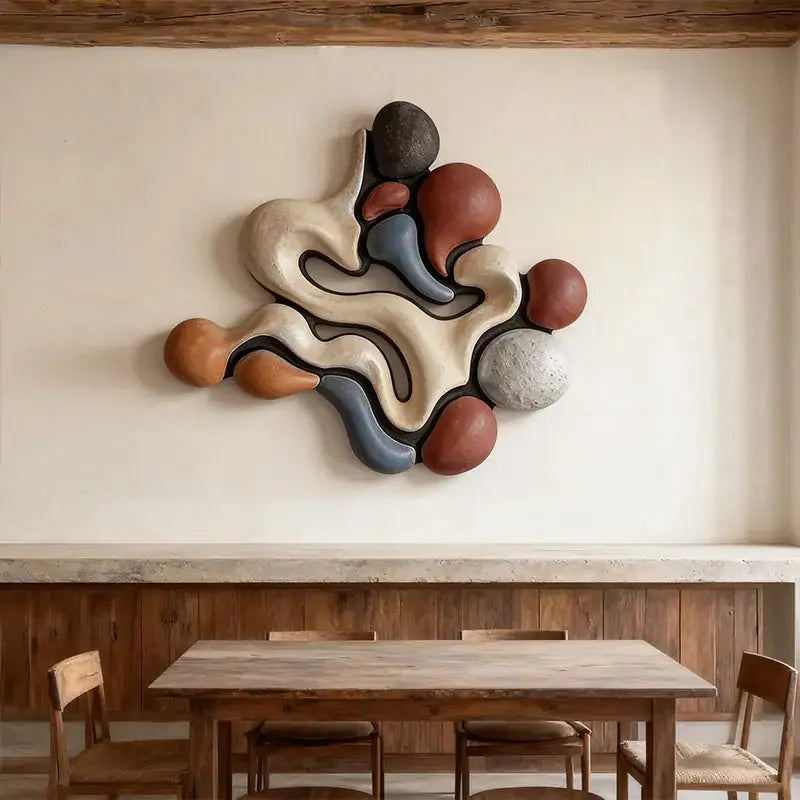 Modern Earth-Tone Biomorphic Fluid Textured Wall Decor Artmeto Wood wall art-3