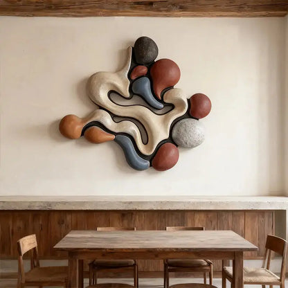 Modern Earth-Tone Biomorphic Fluid Textured Wall Decor Artmeto Wood wall art-3