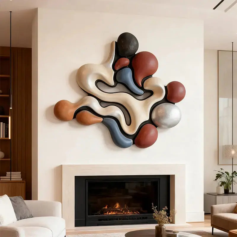 Modern Earth-Tone Biomorphic Fluid Textured Wall Decor Artmeto Wood wall art-4