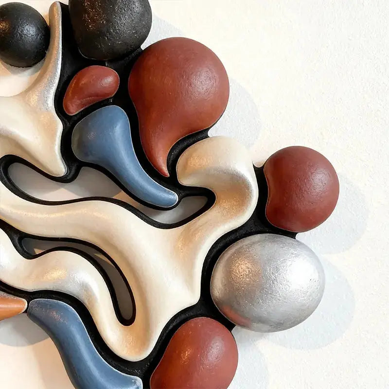 Modern Earth-Tone Biomorphic Fluid Textured Wall Decor Artmeto Wood wall art-5