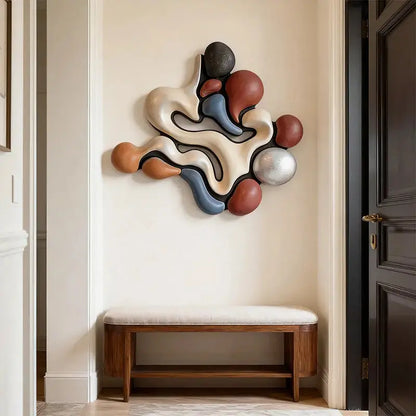 Modern Earth-Tone Biomorphic Fluid Textured Wall Decor Artmeto Wood wall art-7