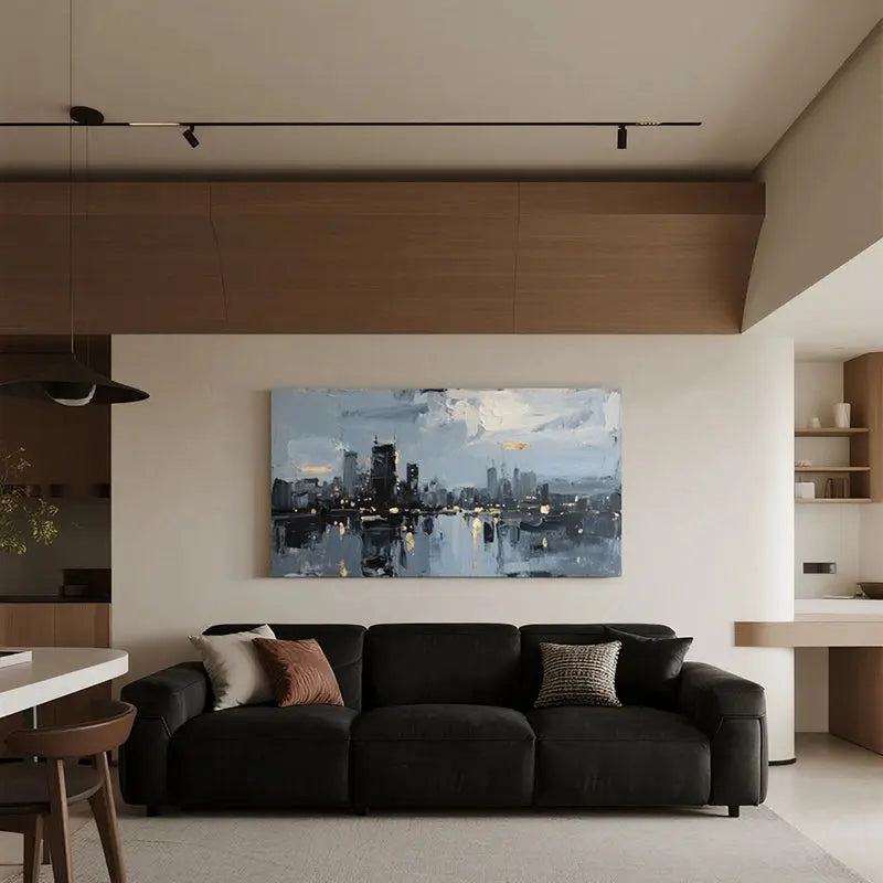 Modern Grey Gold City Reflection Wall Art-Skyline Canvas Decor-Artmeto Artmeto Wood wall art