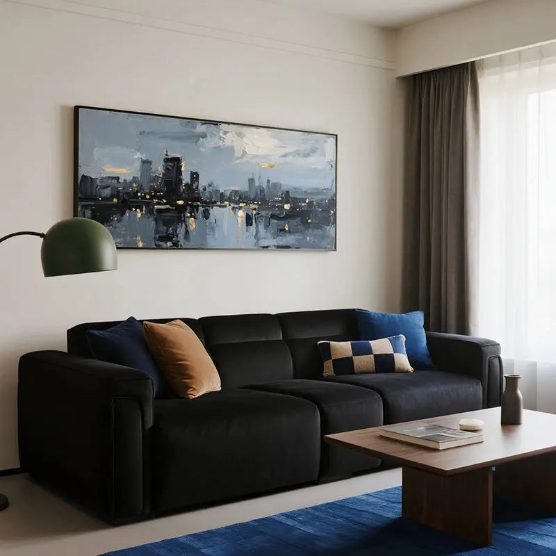 Modern Grey Gold City Reflection Wall Art-Skyline Canvas Decor-Artmeto Artmeto Wood wall art