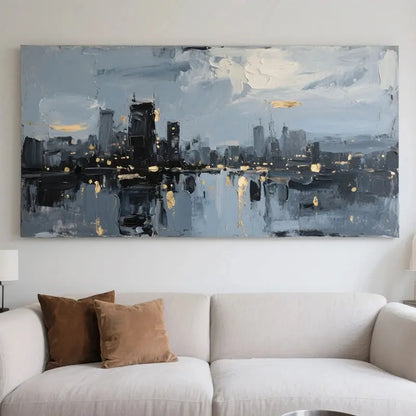 Modern Grey Gold City Reflection Wall Art-Skyline Canvas Decor-Artmeto Artmeto Wood wall art