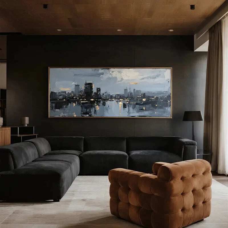 Modern Grey Gold City Reflection Wall Art-Skyline Canvas Decor-Artmeto Artmeto Wood wall art