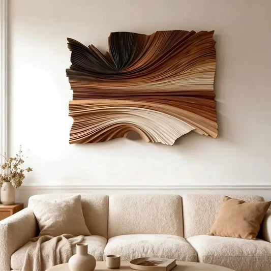 Modern Organic Layered Wood Textured Wall Art - Gradient Wood Wave Sculpture Artmeto Wood wall art