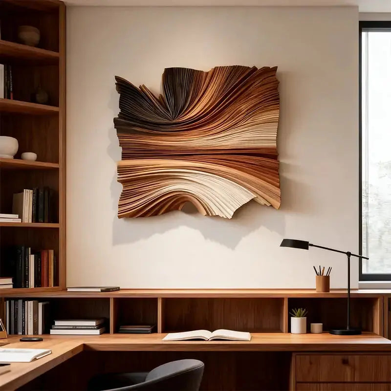 Modern Organic Layered Wood Textured Wall Art - Gradient Wood Wave Sculpture Artmeto Wood wall art