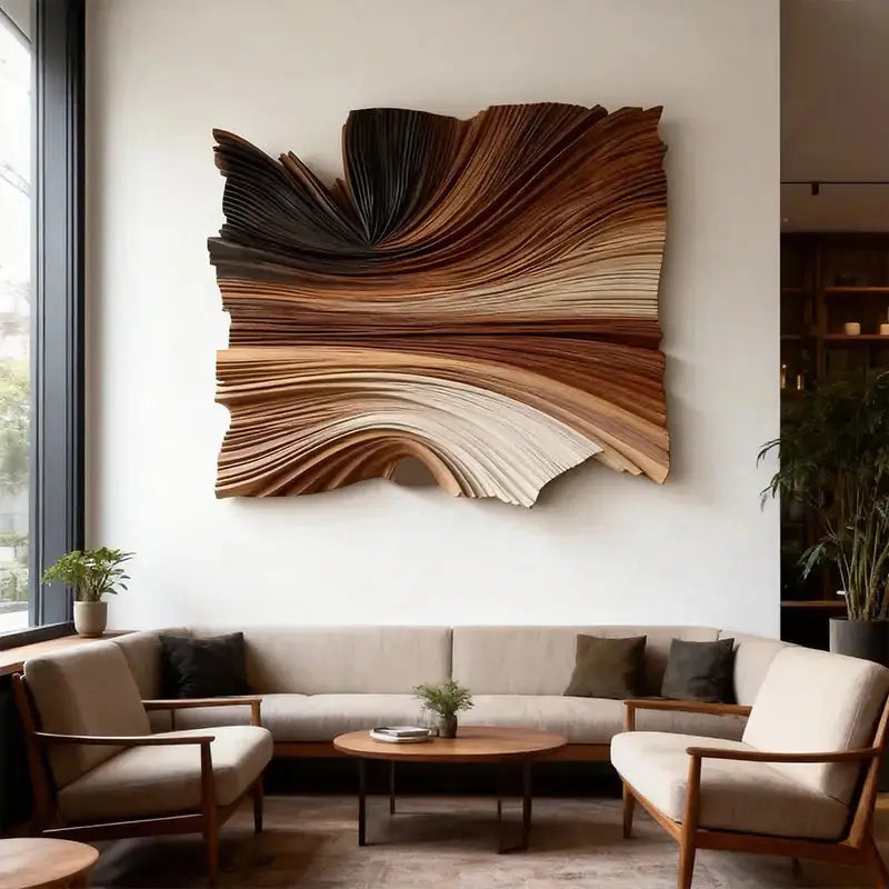 Modern Organic Layered Wood Textured Wall Art - Gradient Wood Wave Sculpture Artmeto Wood wall art