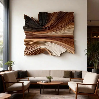 Modern Organic Layered Wood Textured Wall Art - Gradient Wood Wave Sculpture Artmeto Wood wall art