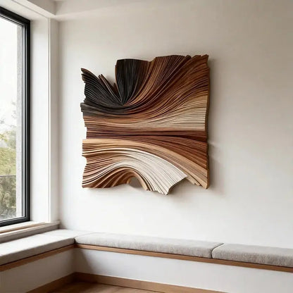 Modern Organic Layered Wood Textured Wall Art - Gradient Wood Wave Sculpture Artmeto Wood wall art