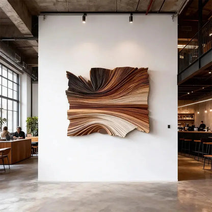 Modern Organic Layered Wood Textured Wall Art - Gradient Wood Wave Sculpture Artmeto Wood wall art