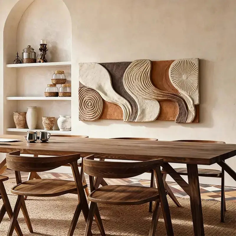 Modern Wabi-Sabi Wave 3D Relief Wall Art - Spiral & Wave Design Artmeto Wood wall art