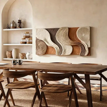 Modern Wabi-Sabi Wave 3D Relief Wall Art - Spiral & Wave Design Artmeto Wood wall art