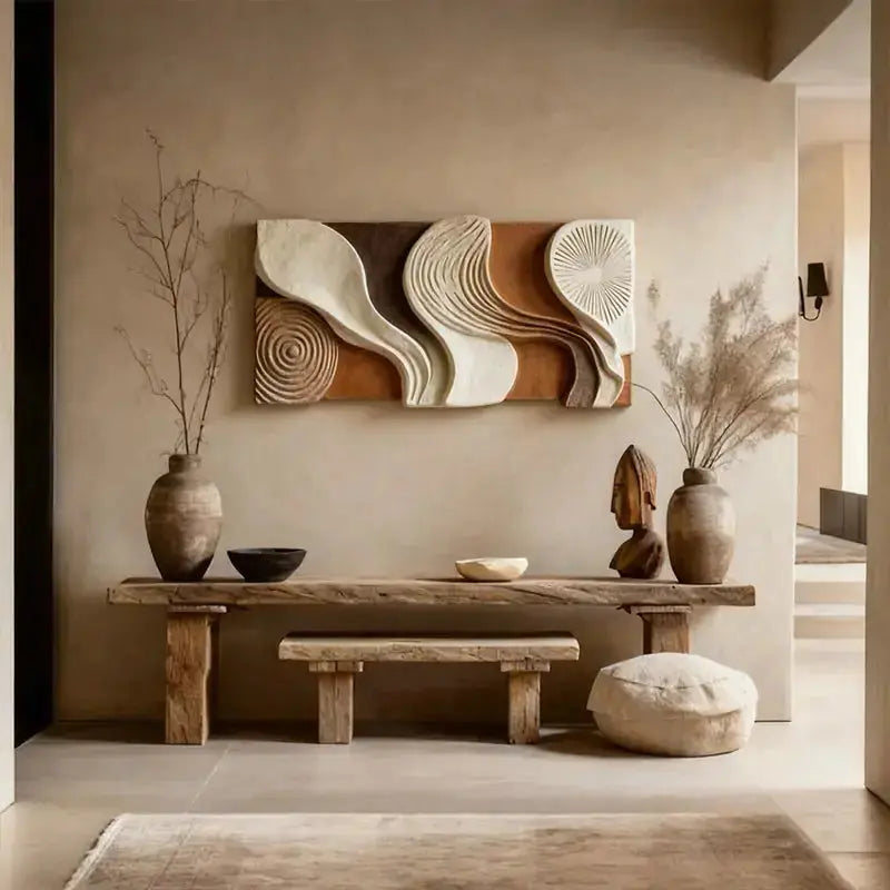 Modern Wabi-Sabi Wave 3D Relief Wall Art - Spiral & Wave Design Artmeto Wood wall art