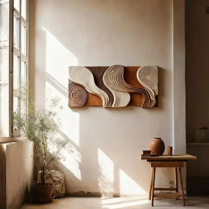 Modern Wabi-Sabi Wave 3D Relief Wall Art - Spiral & Wave Design Artmeto Wood wall art