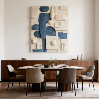 Modern White & Indigo Abstract Geometric Textured Wall Sculpture Artmeto Wood wall art-1