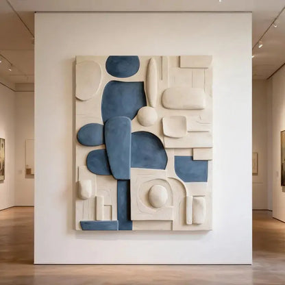 Modern White & Indigo Abstract Geometric Textured Wall Sculpture Artmeto Wood wall art-4
