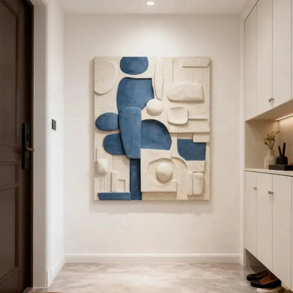 Modern White & Indigo Abstract Geometric Textured Wall Sculpture Artmeto Wood wall art-5