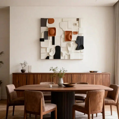 Modular Terracotta & Black Abstract Collage Geometric Textured Wall Sculpture Artmeto Wood wall art-2