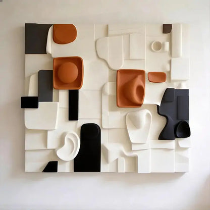 Modular Terracotta & Black Abstract Collage Geometric Textured Wall Sculpture Artmeto Wood wall art-3