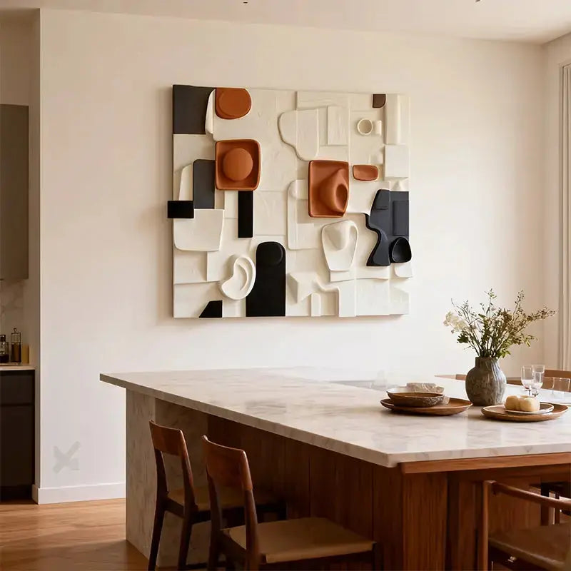 Modular Terracotta & Black Abstract Collage Geometric Textured Wall Sculpture Artmeto Wood wall art-4
