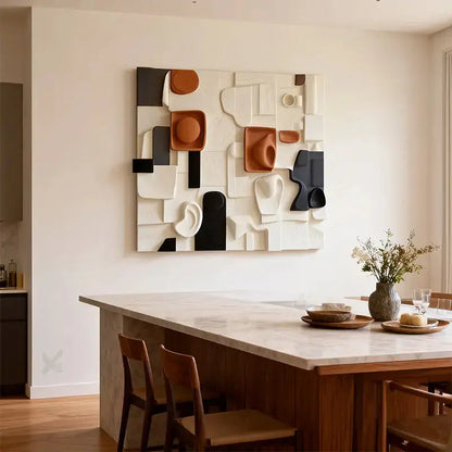 Modular Terracotta & Black Abstract Collage Geometric Textured Wall Sculpture Artmeto Wood wall art-4