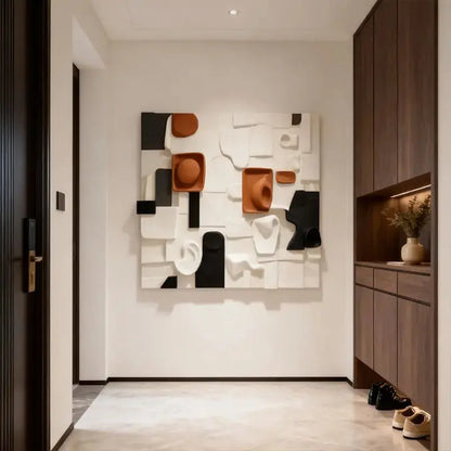 Modular Terracotta & Black Abstract Collage Geometric Textured Wall Sculpture Artmeto Wood wall art-5
