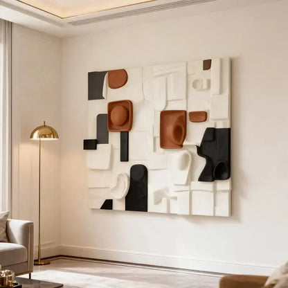 Modular Terracotta & Black Abstract Collage Geometric Textured Wall Sculpture Artmeto Wood wall art-6