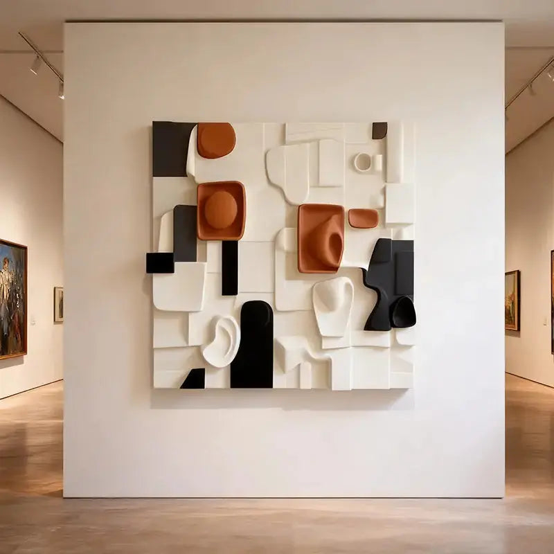 Modular Terracotta & Black Abstract Collage Geometric Textured Wall Sculpture Artmeto Wood wall art-7