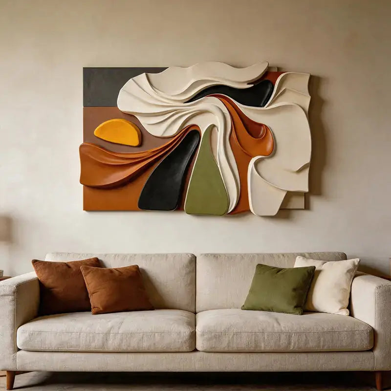Multi Earth Tone Abstract Folded Fabric 3D Relief Wall Art Artmeto Wood wall art