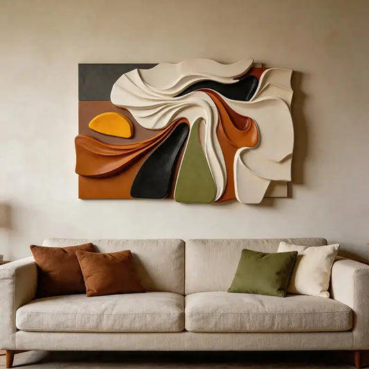 Multi Earth Tone Abstract Folded Fabric 3D Relief Wall Art Artmeto Wood wall art