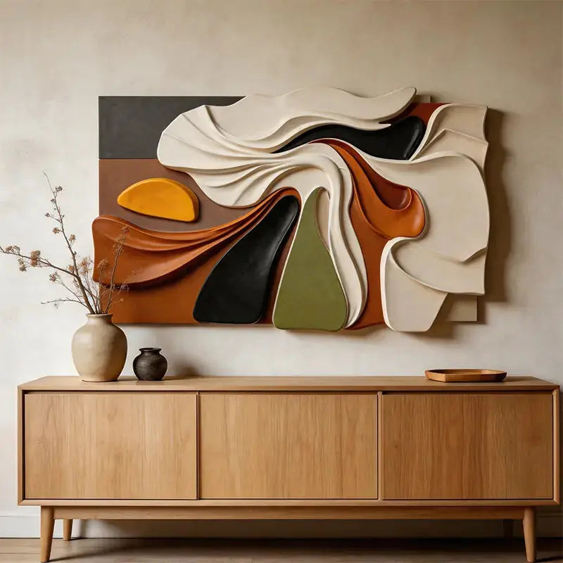 Multi Earth Tone Abstract Folded Fabric 3D Relief Wall Art Artmeto Wood wall art