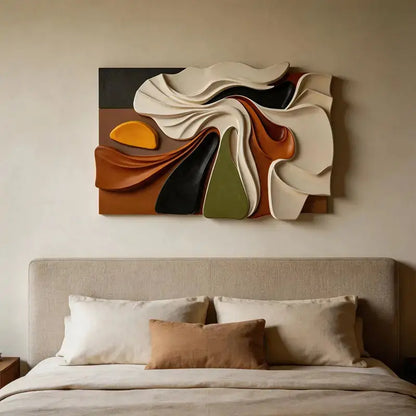 Multi Earth Tone Abstract Folded Fabric 3D Relief Wall Art Artmeto Wood wall art