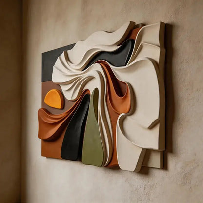 Multi Earth Tone Abstract Folded Fabric 3D Relief Wall Art Artmeto Wood wall art