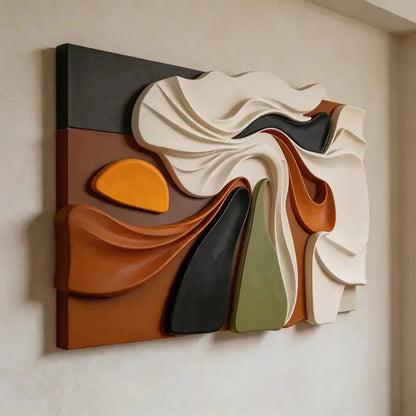 Multi Earth Tone Abstract Folded Fabric 3D Relief Wall Art Artmeto Wood wall art