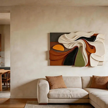 Multi Earth Tone Abstract Folded Fabric 3D Relief Wall Art Artmeto Wood wall art