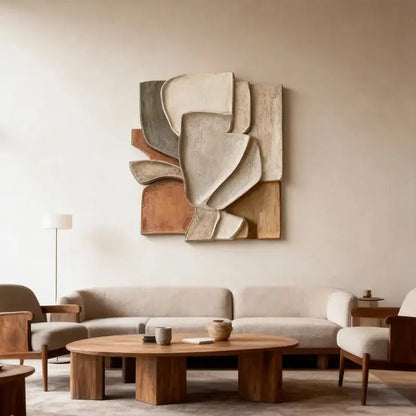 Multi Earth Tone Overlapping Slab 3D Relief Wall Decor Artmeto Wood wall art