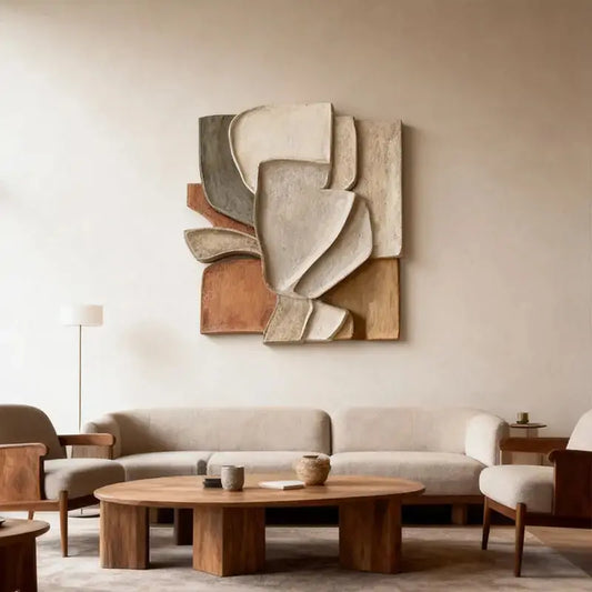 Multi Earth Tone Overlapping Slab 3D Relief Wall Decor Artmeto Wood wall art