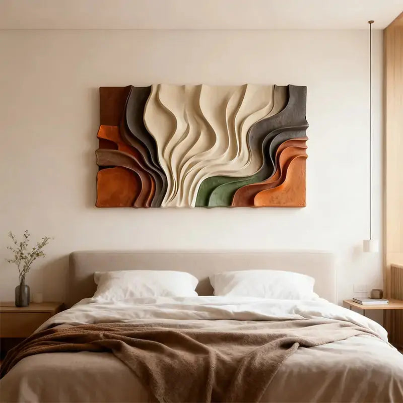 Multi-Tone Earth-Tone Abstract Flowing Decor 3D Relief Wall Sculpture Artmeto Wood wall art