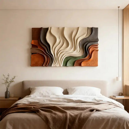 Multi-Tone Earth-Tone Abstract Flowing Decor 3D Relief Wall Sculpture Artmeto Wood wall art