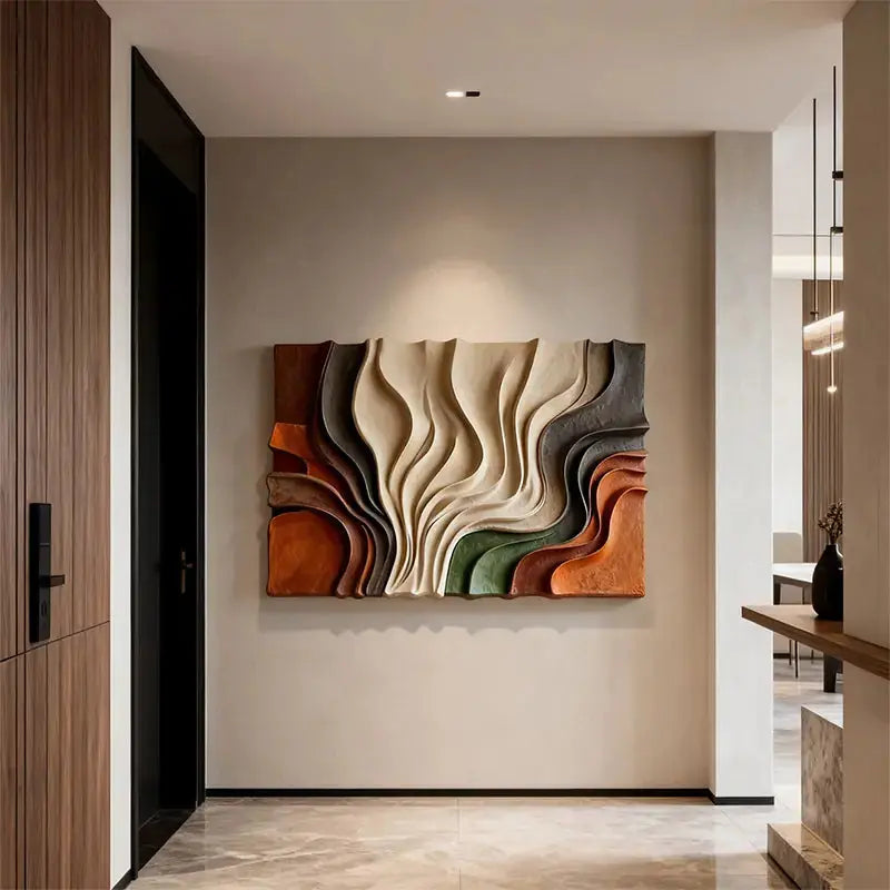 Multi-Tone Earth-Tone Abstract Flowing Decor 3D Relief Wall Sculpture Artmeto Wood wall art