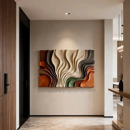 Multi-Tone Earth-Tone Abstract Flowing Decor 3D Relief Wall Sculpture Artmeto Wood wall art