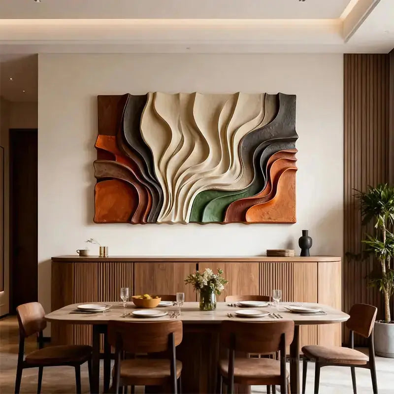 Multi-Tone Earth-Tone Abstract Flowing Decor 3D Relief Wall Sculpture Artmeto Wood wall art