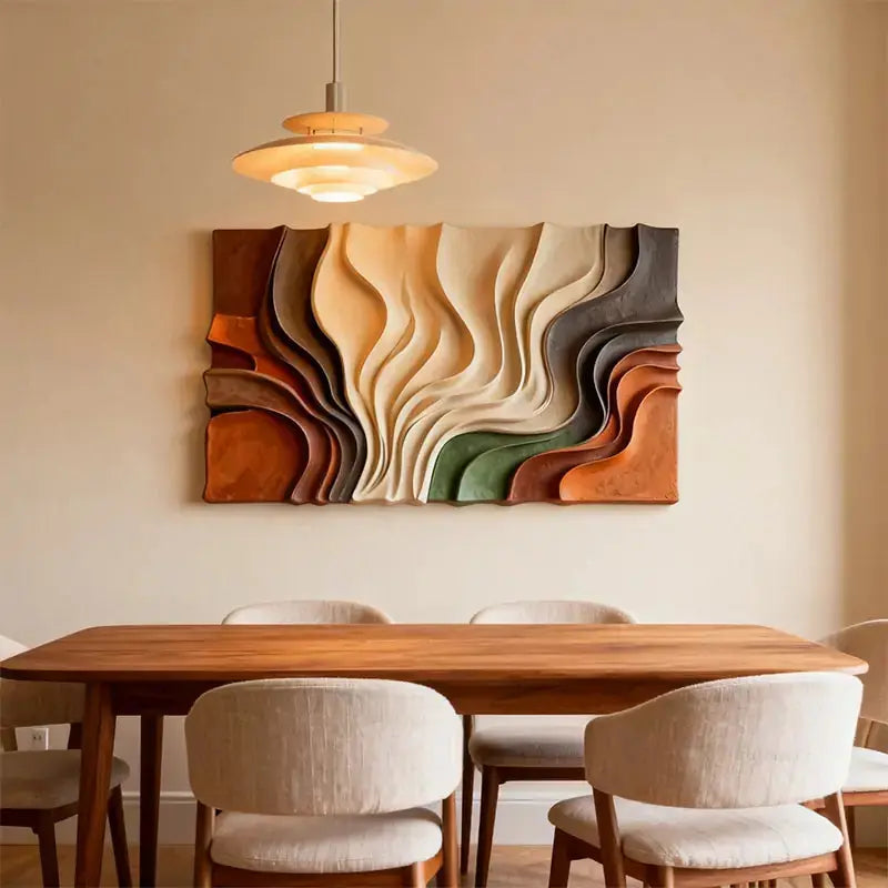 Multi-Tone Earth-Tone Abstract Flowing Decor 3D Relief Wall Sculpture Artmeto Wood wall art