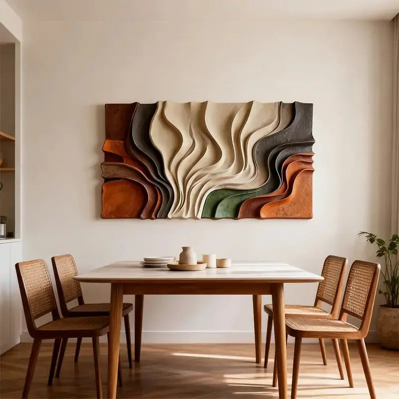 Multi-Tone Earth-Tone Abstract Flowing Decor 3D Relief Wall Sculpture Artmeto Wood wall art