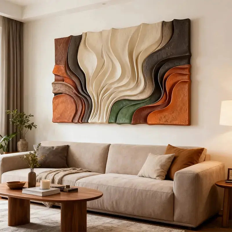 Multi-Tone Earth-Tone Abstract Flowing Decor 3D Relief Wall Sculpture Artmeto Wood wall art