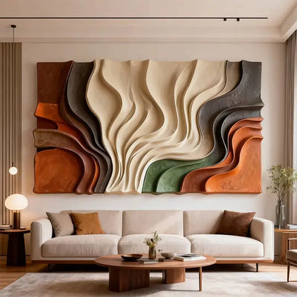 Multi-Tone Earth-Tone Abstract Flowing Decor 3D Relief Wall Sculpture Artmeto Wood wall art
