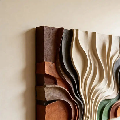 Multi-Tone Earth-Tone Abstract Flowing Decor 3D Relief Wall Sculpture Artmeto Wood wall art